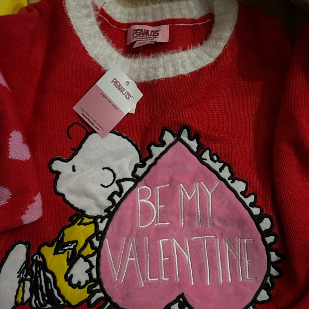 Peanuts Red and Pink Crew Neck Sweater